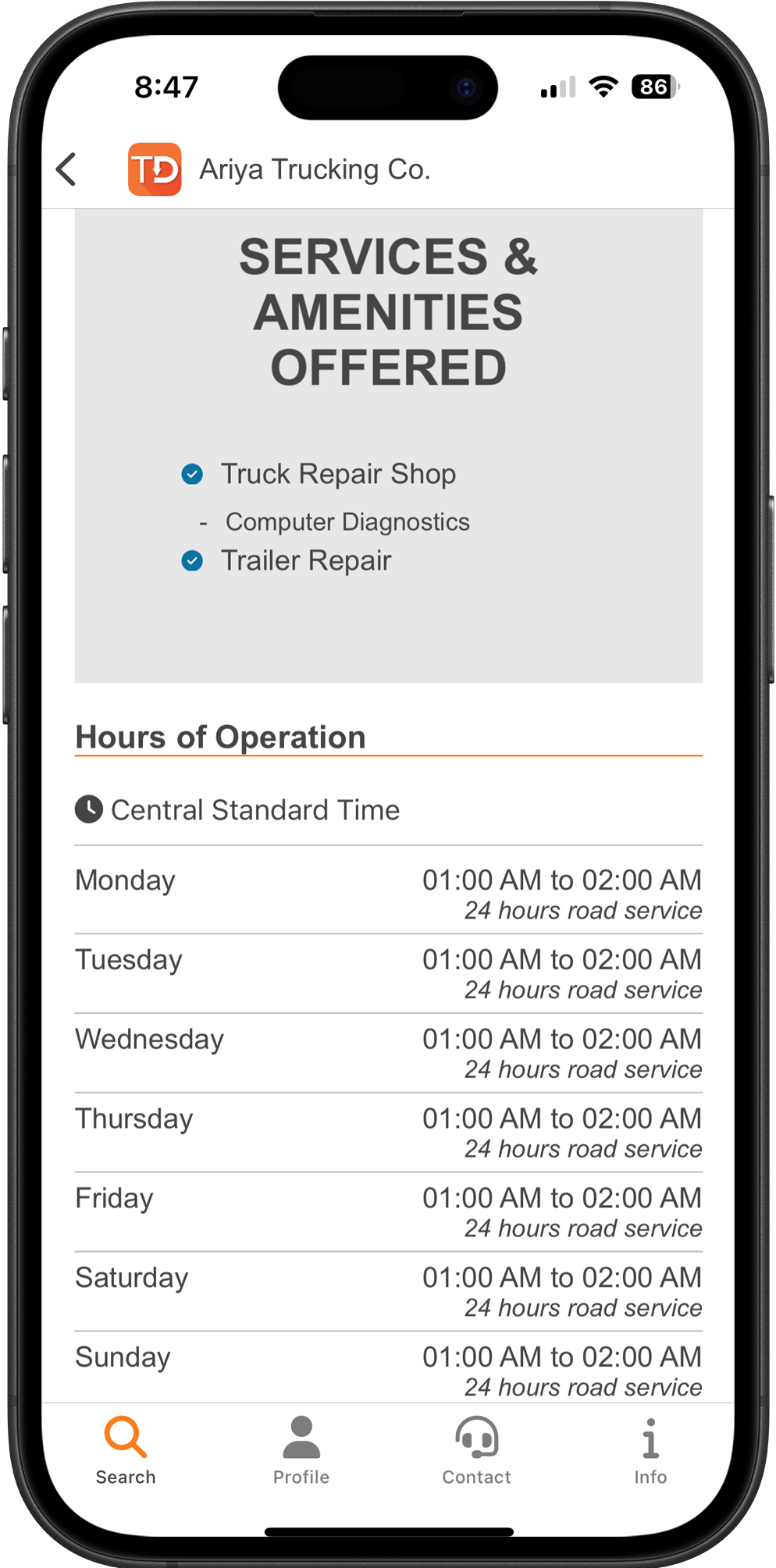 View Verified Vendor Profile Details App Screen