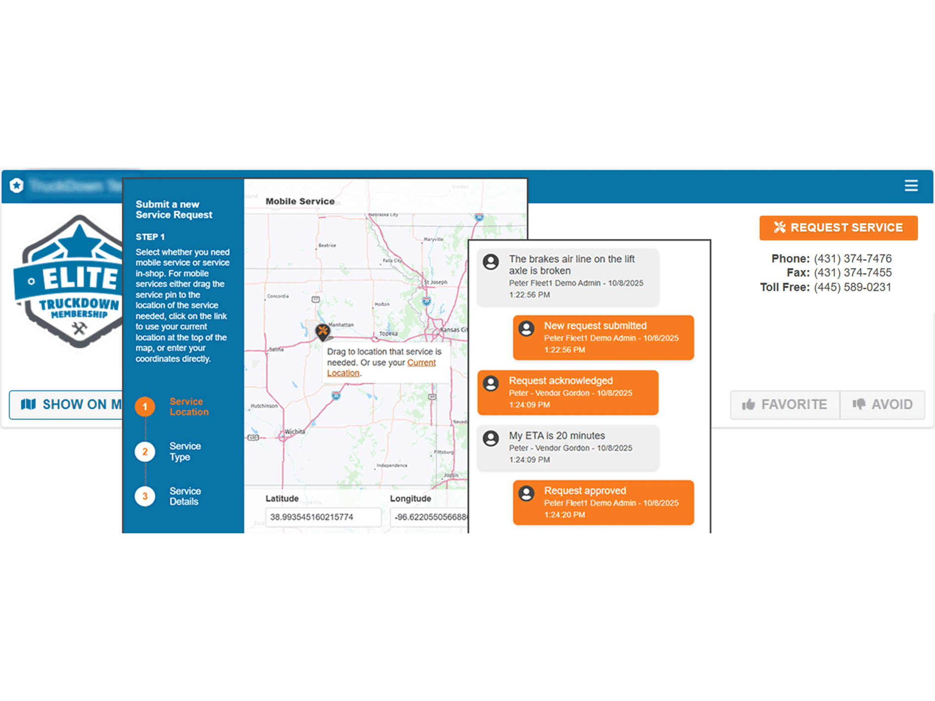 Truckdown service requeste feature